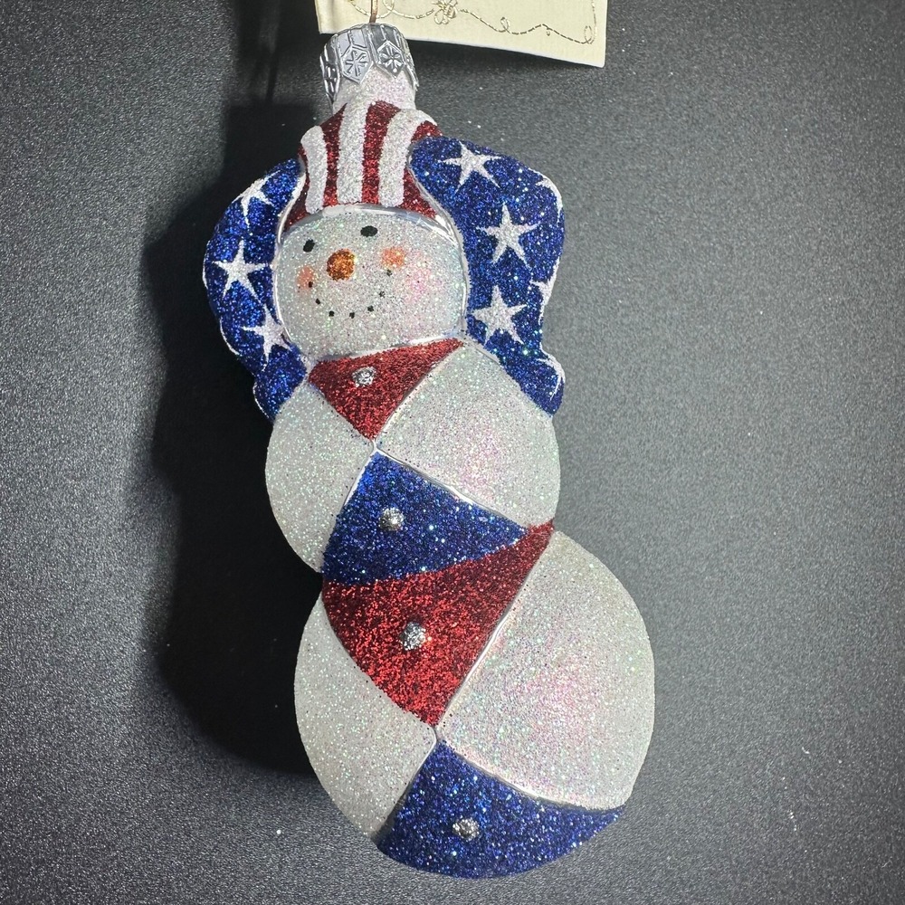 2002 Patricia Breen Harlequin Snowman 4.33" Ornament Patriotic‎ Red White Blue